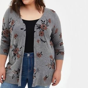 NWOT Torrid Heather Grey Floral Button Front Cardigan 1X